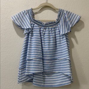Source Unknown Light Blue and White Striped Kids Blouse